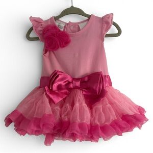 Fao Schwarz Pink Tulle Party Dress 3M Baby Girl Bow Rosette